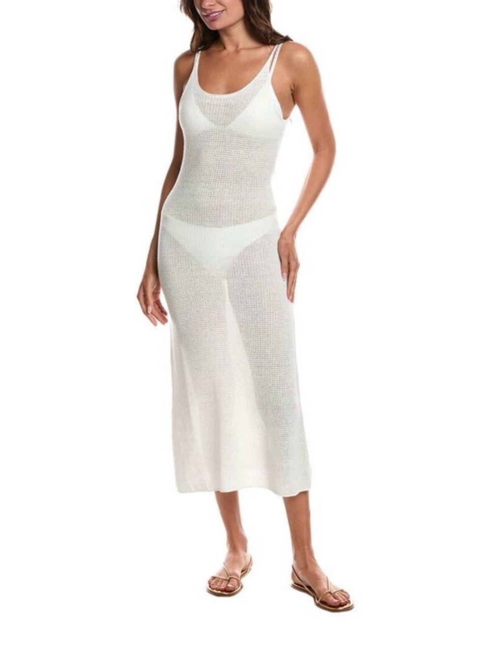 NWT Onia White Textured Linen Sheer Knit Sweater Tank Maxi Dress Size Small